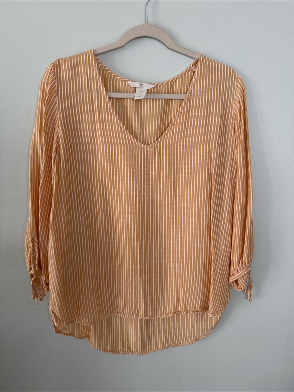 H&M Peach and White Striped V-Neck Blouse